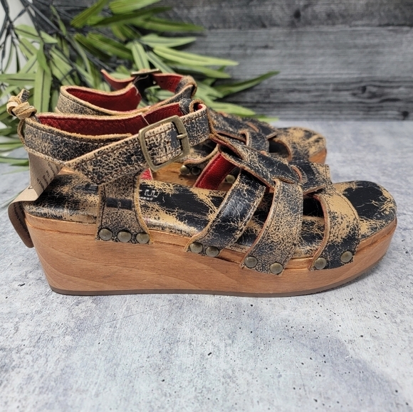 NWT Bed Stu | Fabiola Platform Wedge Sandals in Black Lux Size 7.5 - Picture 4 of 13